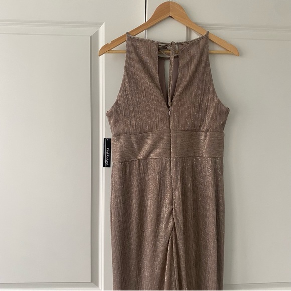 R & M Richards Women's Metallic Knit Keyhole Halter Gown Gold Size 8 main image 0